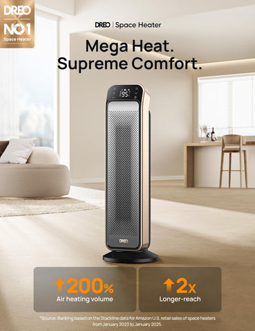 DREO space heater indoor remote control for easy temperature adjustments