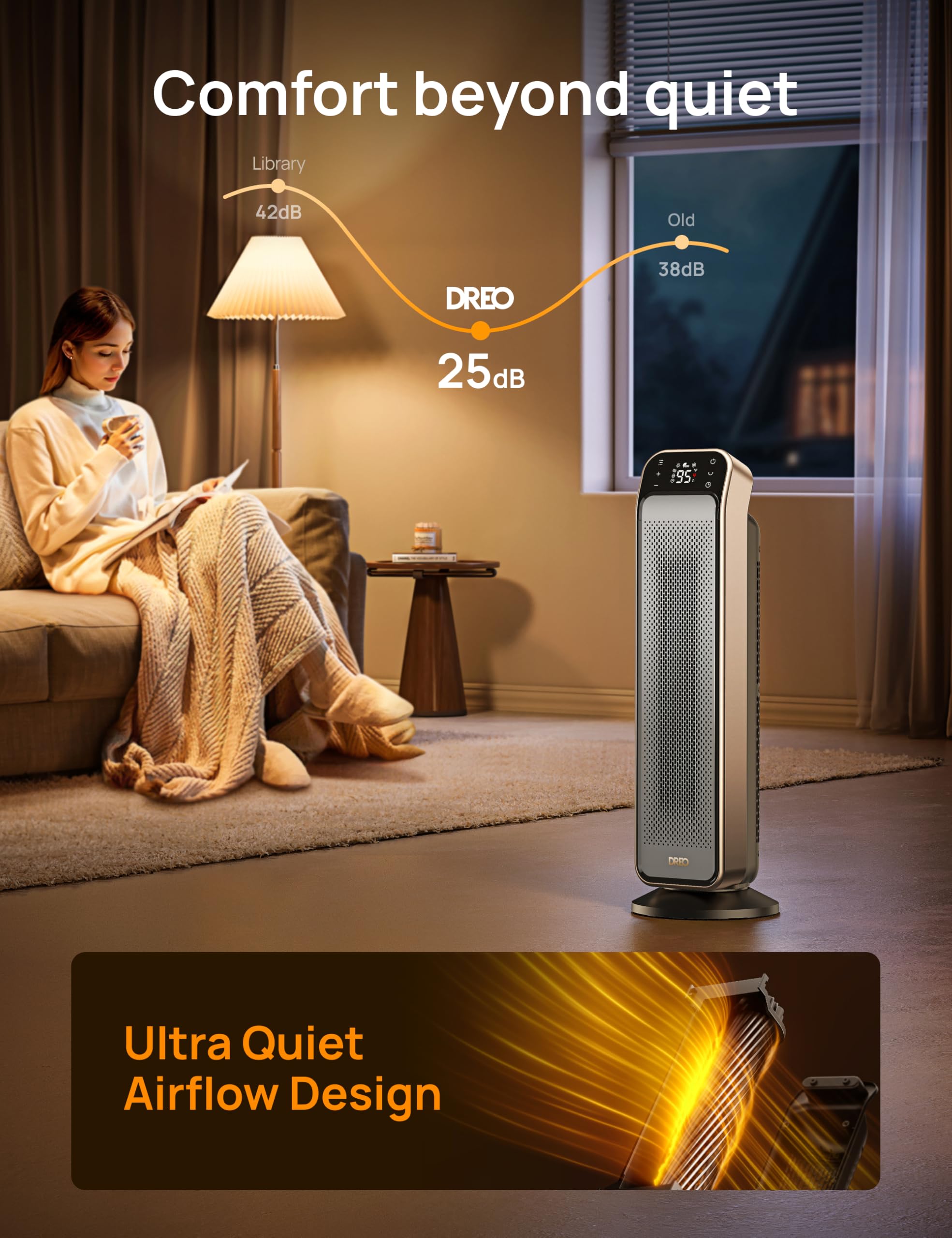 DREO space heater indoor wide-angle oscillation covers more room areas