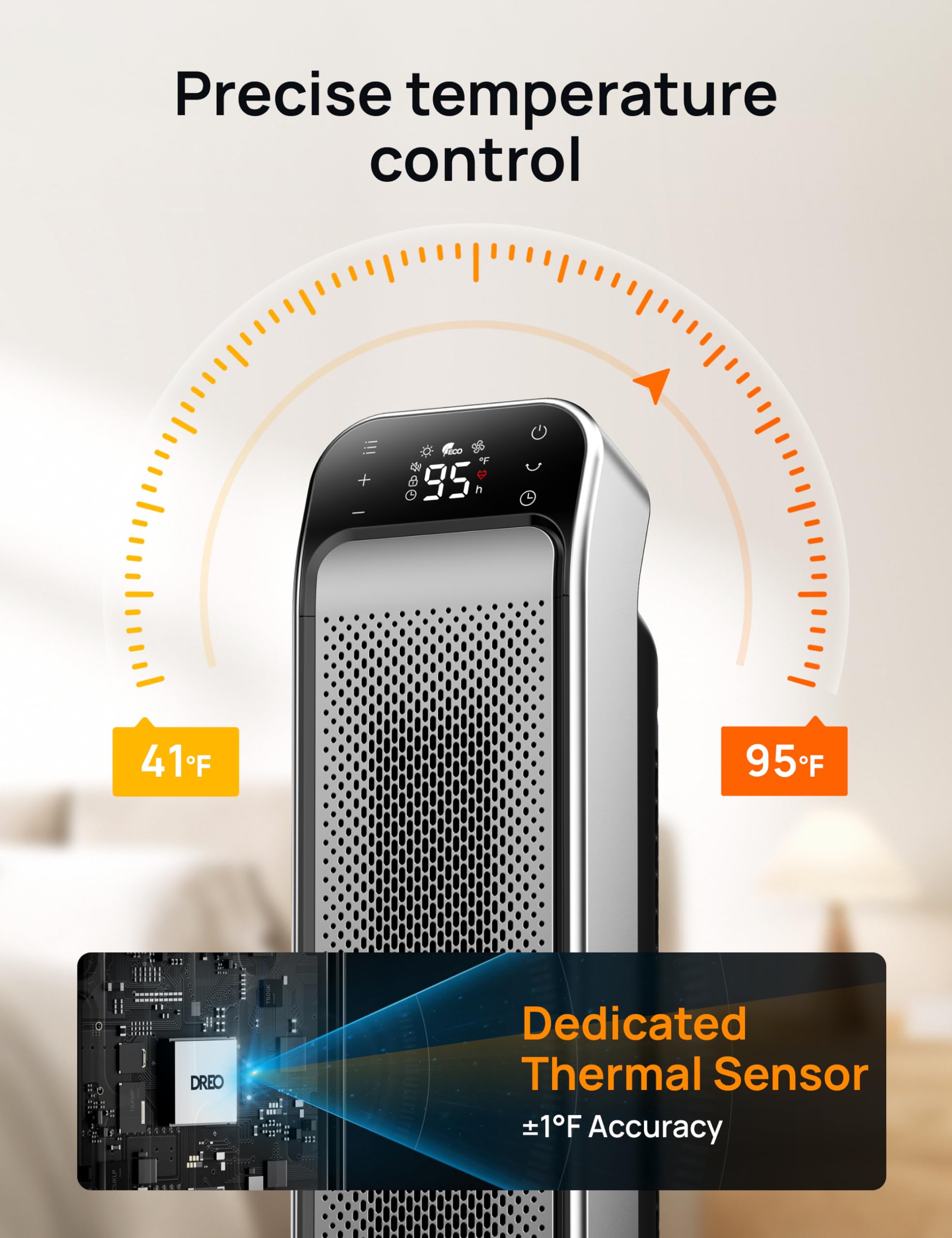 DREO space heater large-room coverage up to 270 sq ft for cozy comfort