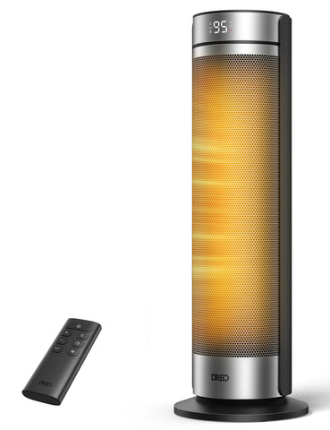 DREO space heater front view for large rooms delivering powerful warmth.