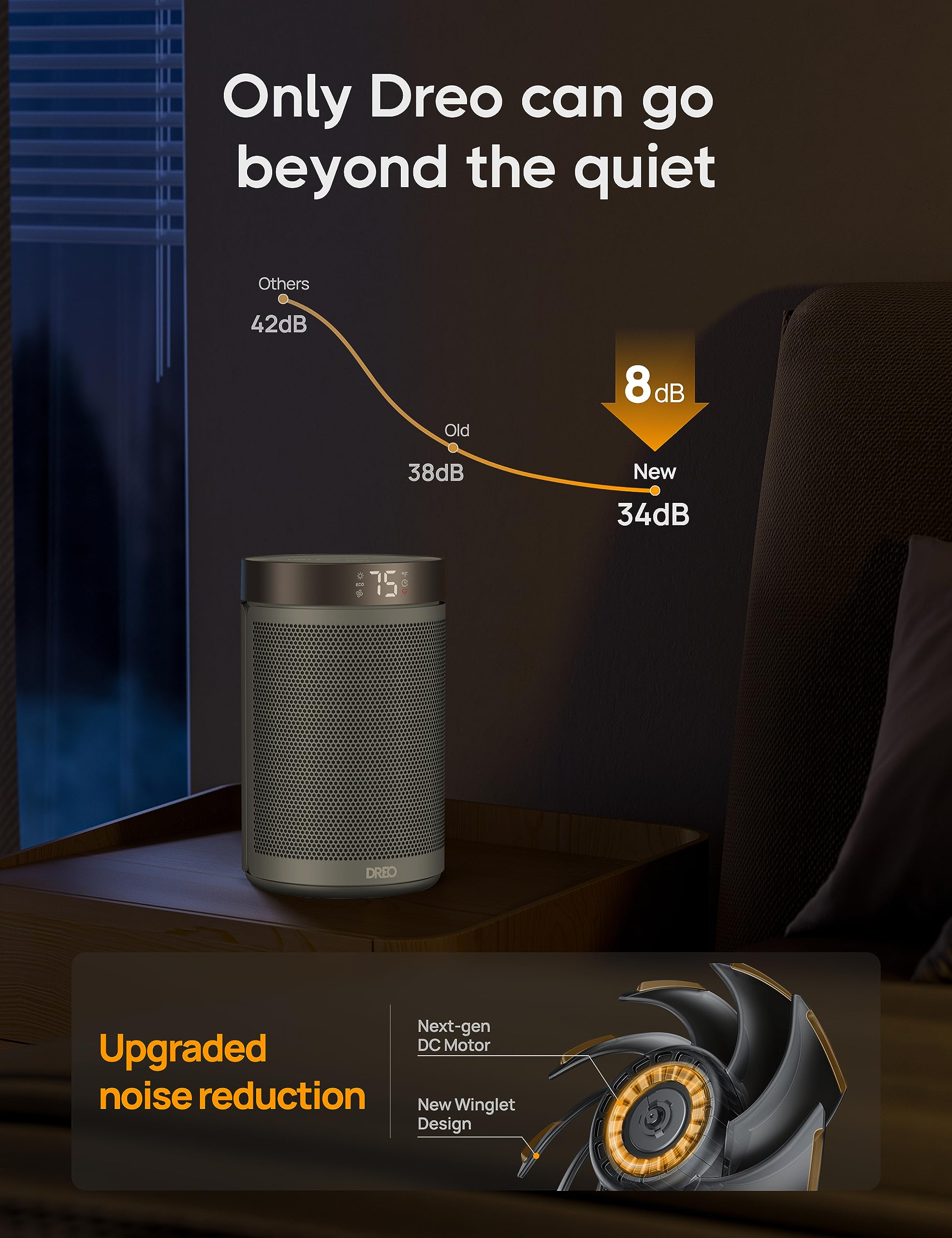 DREO Space Heater portable handle and multiple modes for flexible use