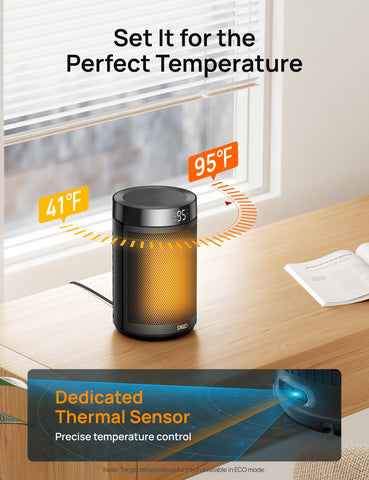 DREO quiet operation reduces noise for office or bedroom warmth.