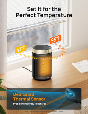 DREO space heater quiet operation with a low-noise brushless motor.