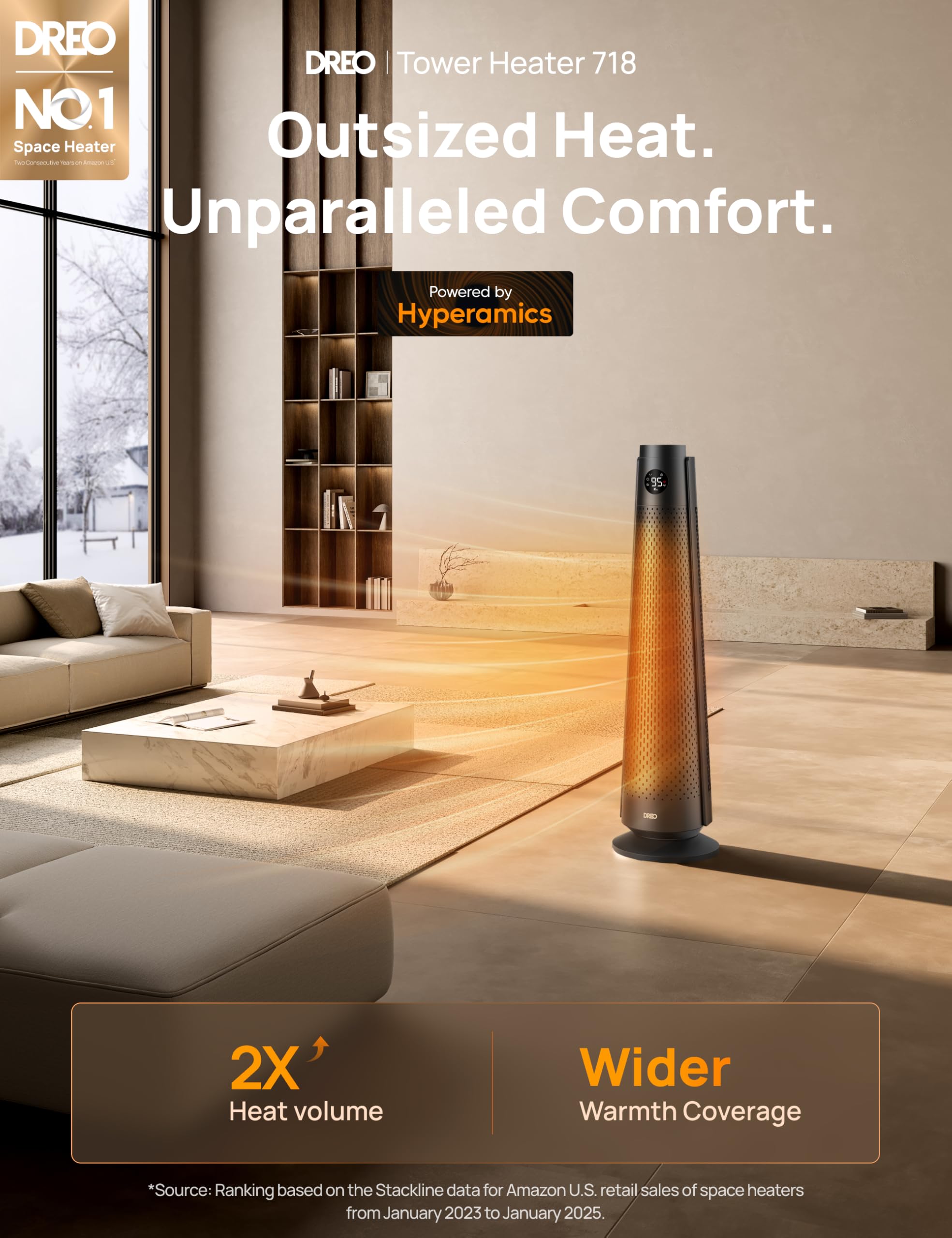 DREO space heater with remote control for easy room-side operation