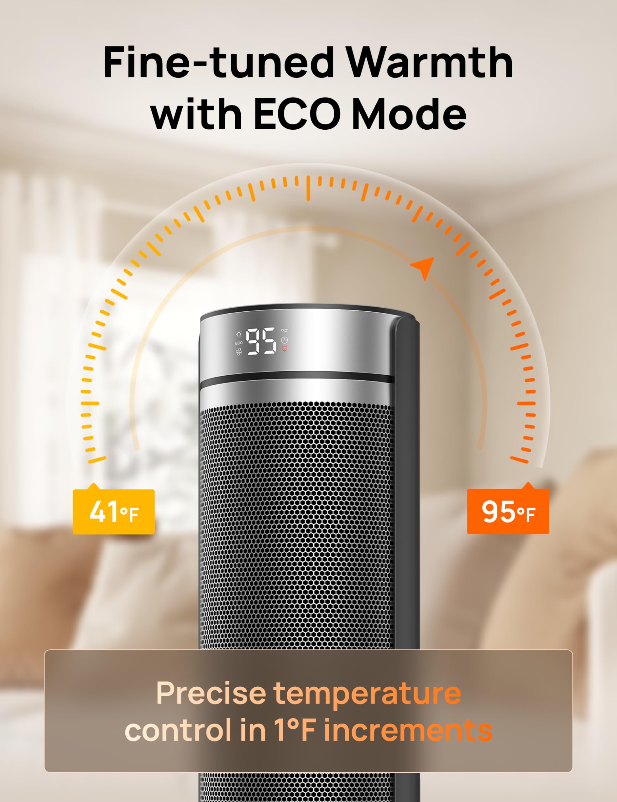 DREO space heater safety features including tip-over and overheat protection.