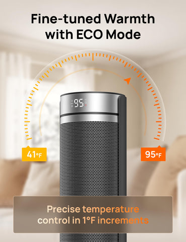 DREO space heater safety features including tip-over and overheat protection.