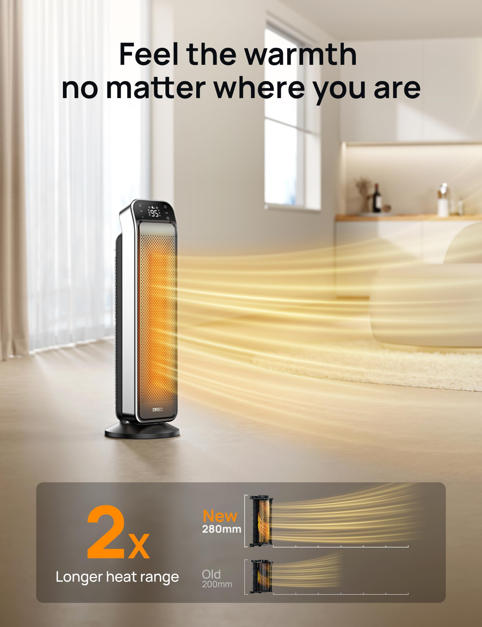 DREO space heater thermostat controls precise room temperature