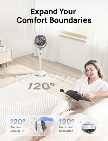 DREO standing pedestal fan with quiet DC motor