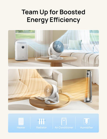Dreo fan tilted at 120° to direct airflow precisely across surfaces.