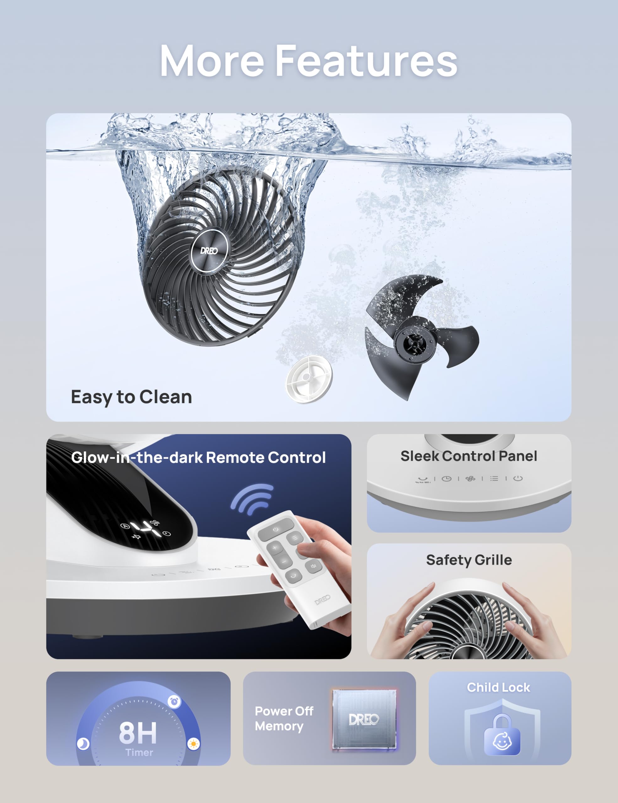 DREO tilt and oscillation provide precise direction for cooling comfort.