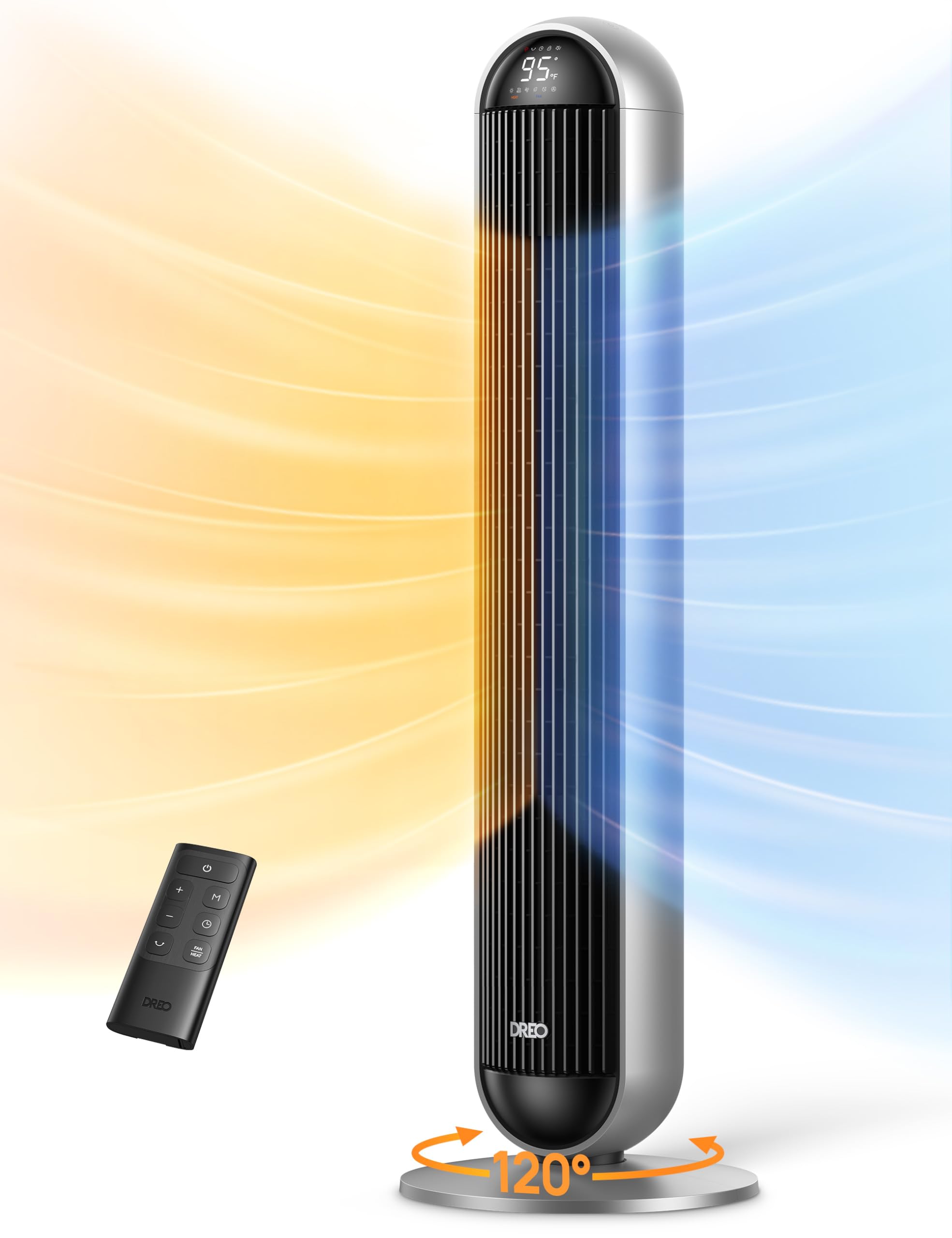 DREO 42-inch tower fan with 120-degree oscillation for broad room coverage.