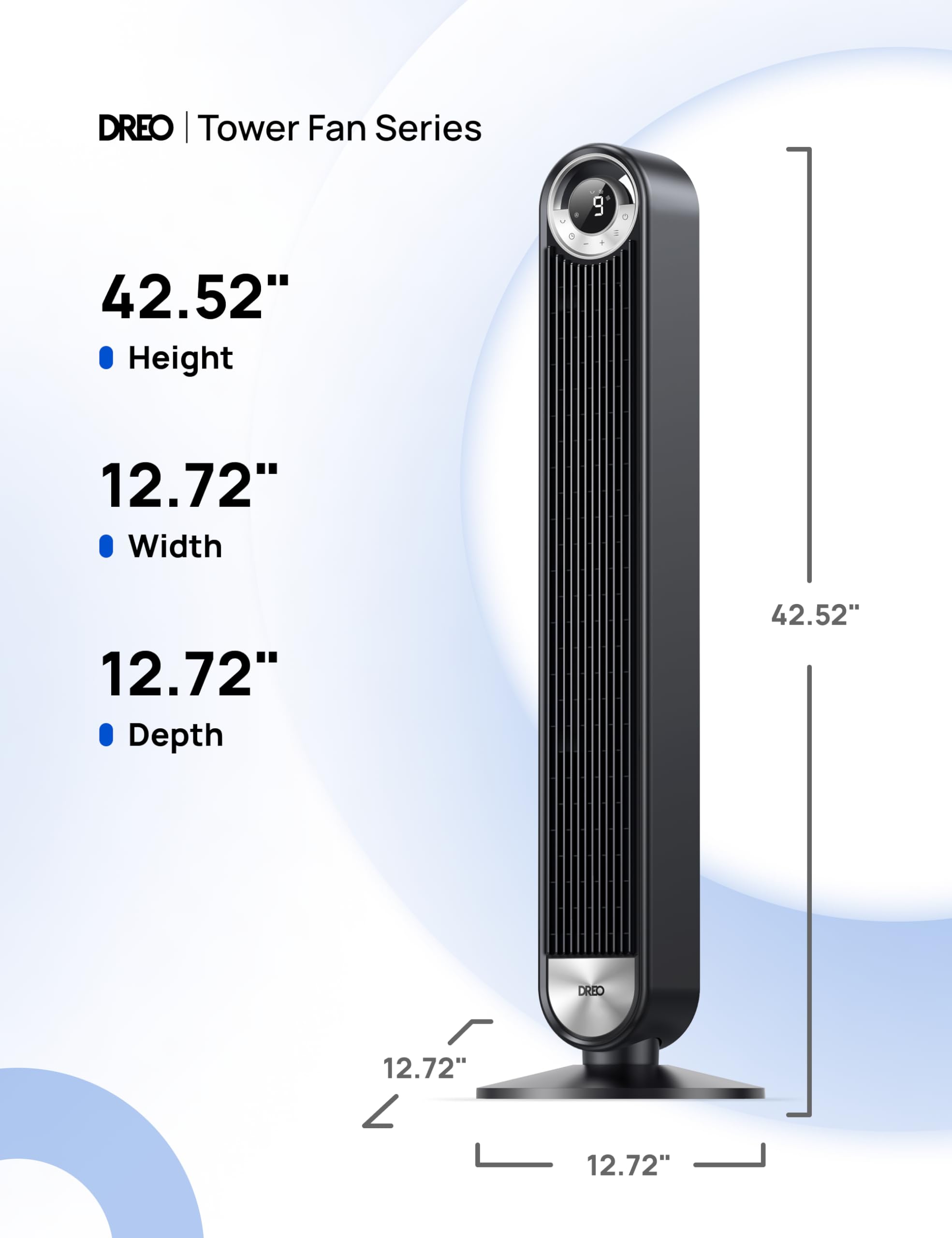DREO tower fan 12h timer on display helps schedule cooling
