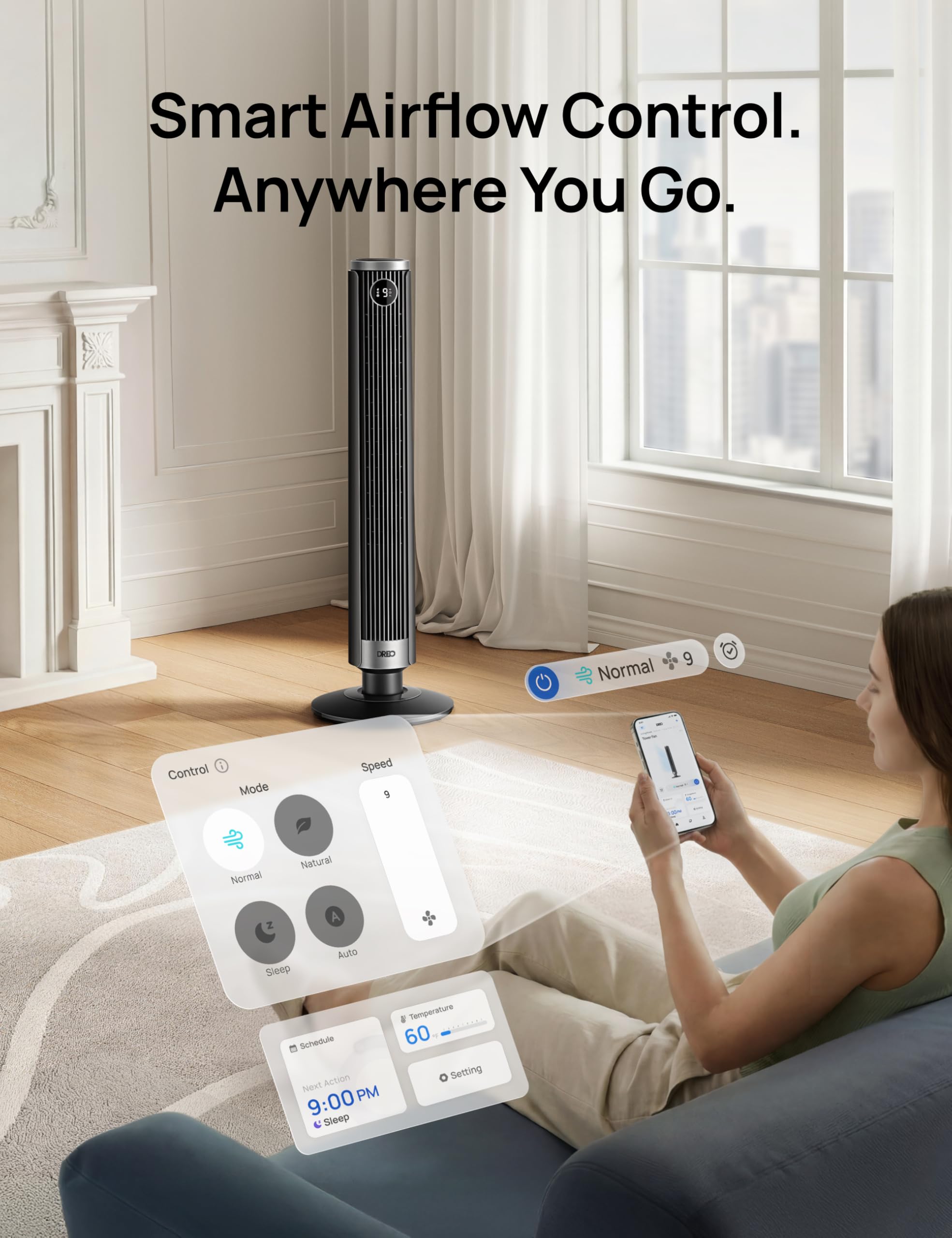 DREO 1473 CFM airflow helps cool large living spaces.