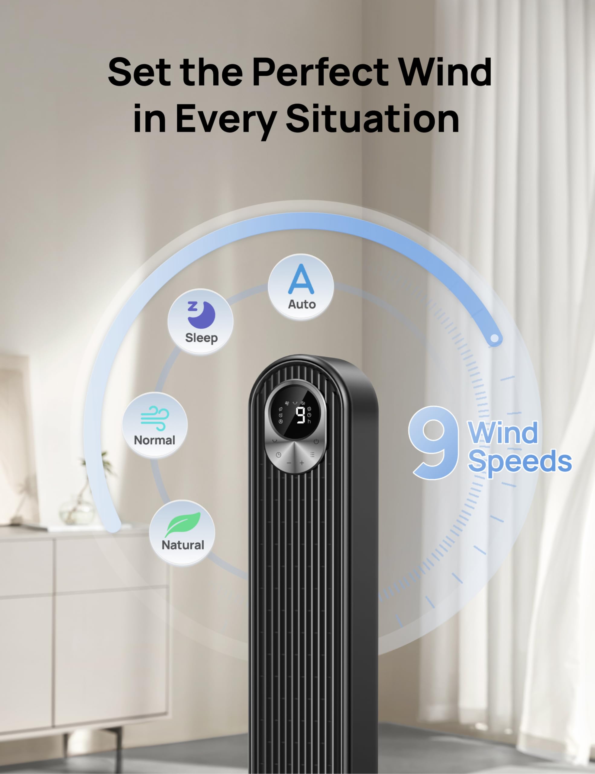 DREO bladeless design blends with decor while cooling.