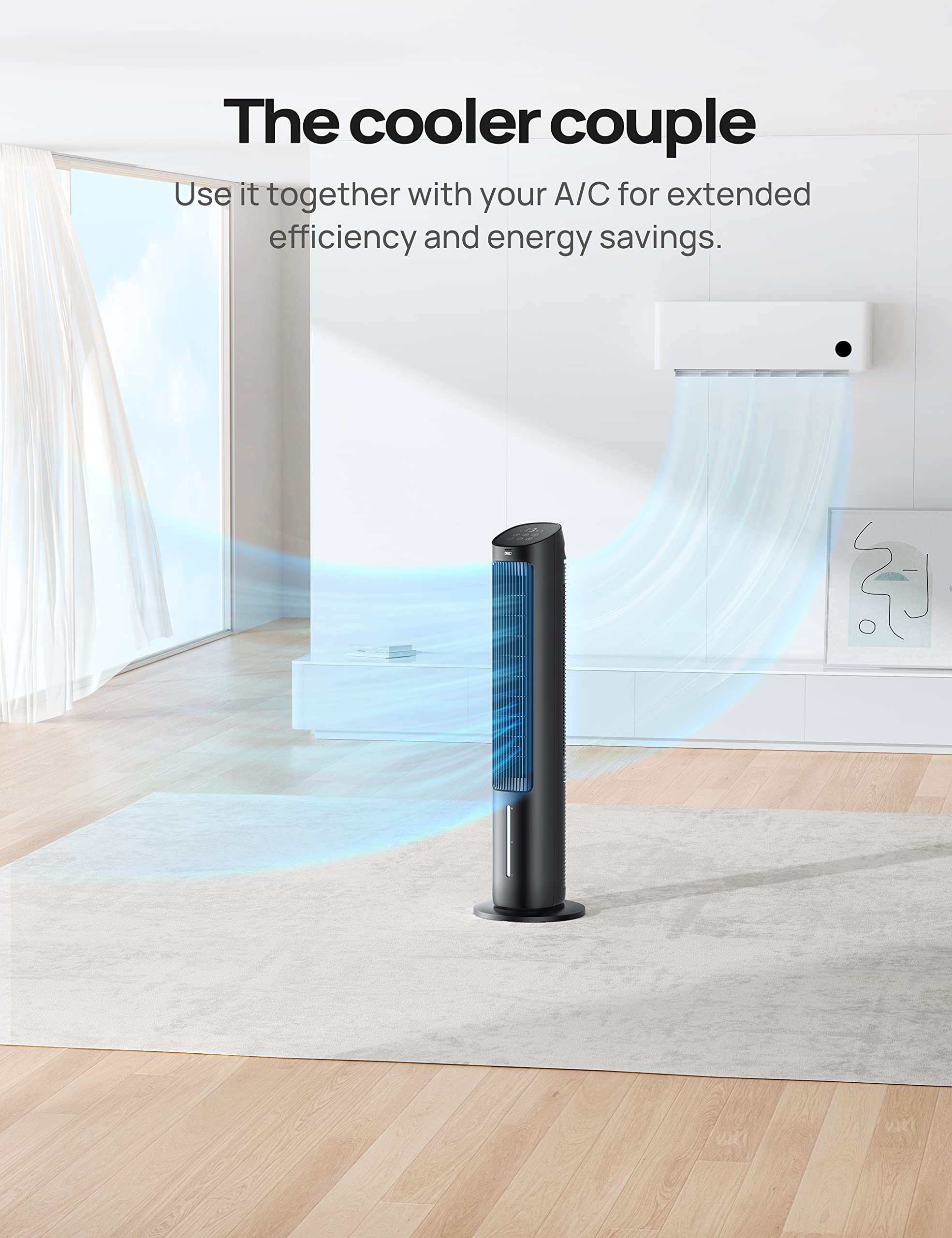 Dreo tower fan 80-degree oscillation sweeps a room
