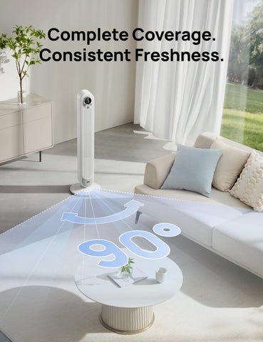 DREO 90-degree oscillation reaching wide room coverage