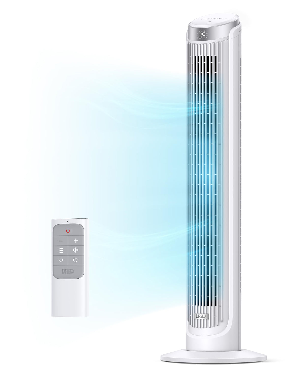 DREO Tower Fan in a bedroom delivering quiet, refreshing airflow.