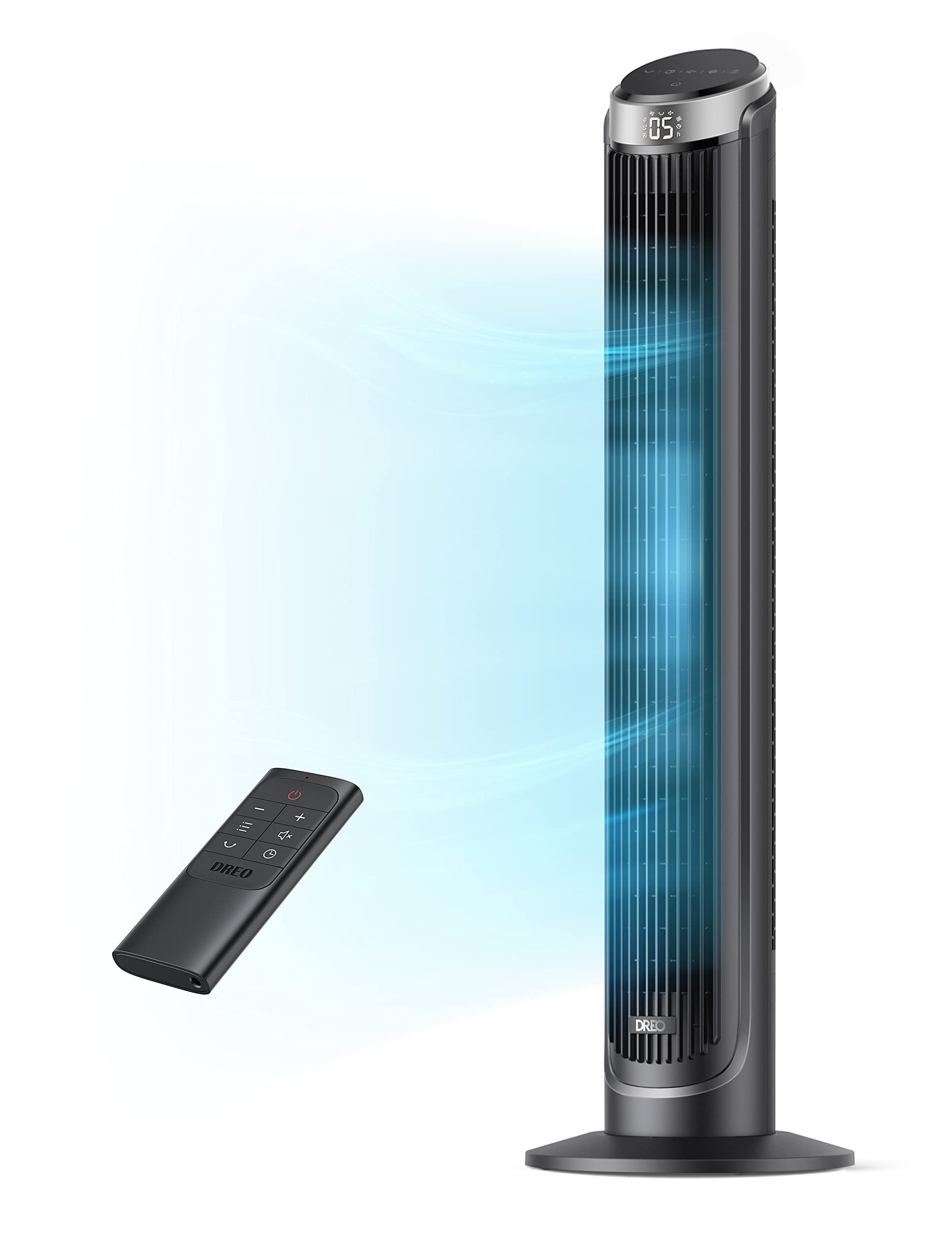 DREO tower fan in the bedroom delivering quiet air for a peaceful night