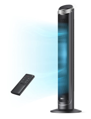 DREO tower fan in the bedroom delivering quiet air for a peaceful night