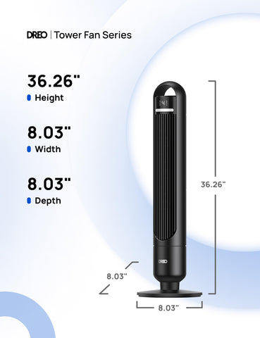 DREO Tower Fan in black complements living room and home office