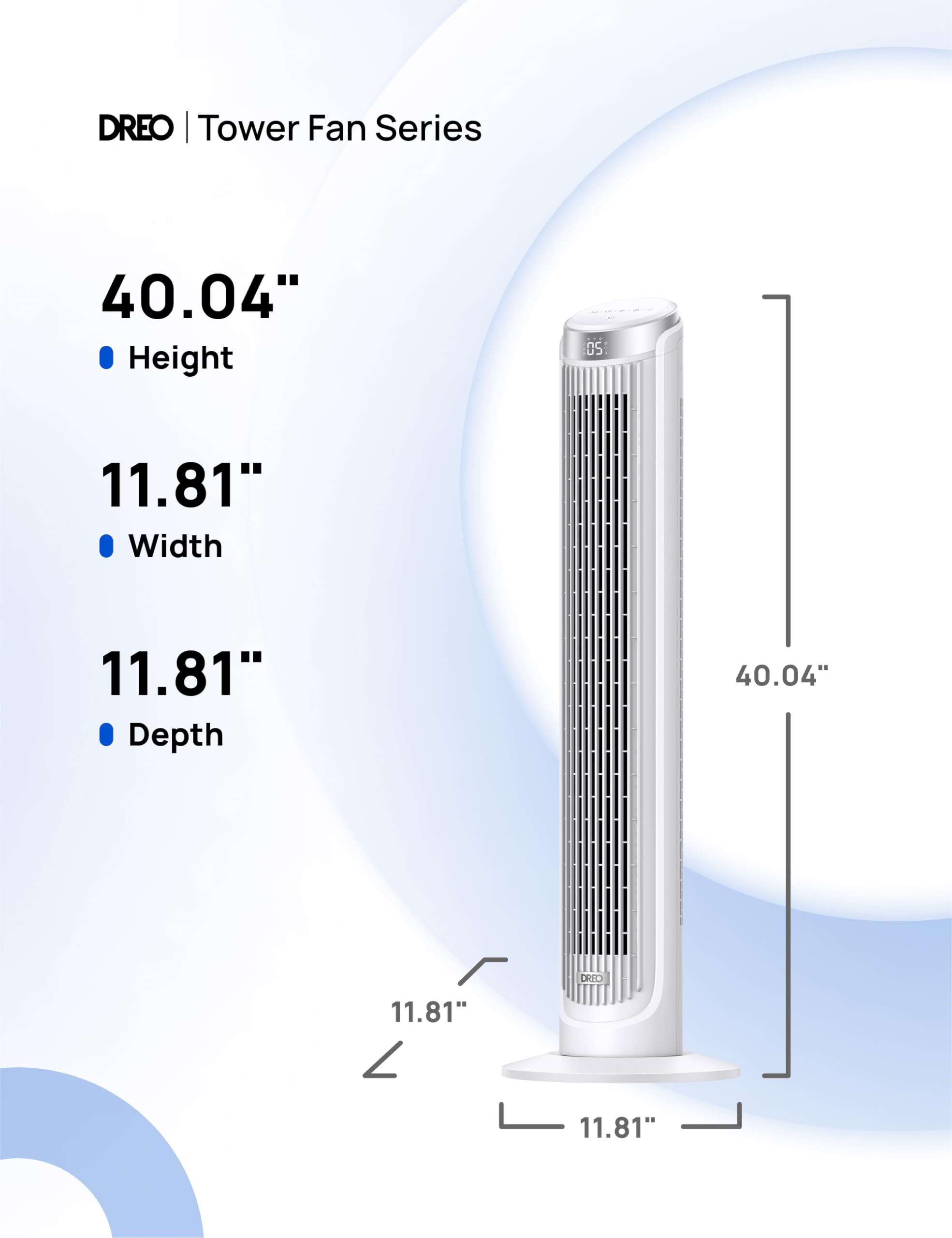 DREO Tower Fan compact design ideal for bedrooms and offices.