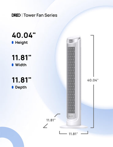 DREO Tower Fan compact design ideal for bedrooms and offices.