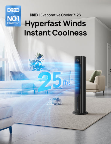 DREO evaporative cooling action delivers instant refreshing breeze.
