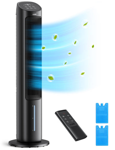 Dreo tower fan front view showing quiet cooling for hot nights