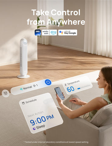DREO modern tower fan complements living spaces with style