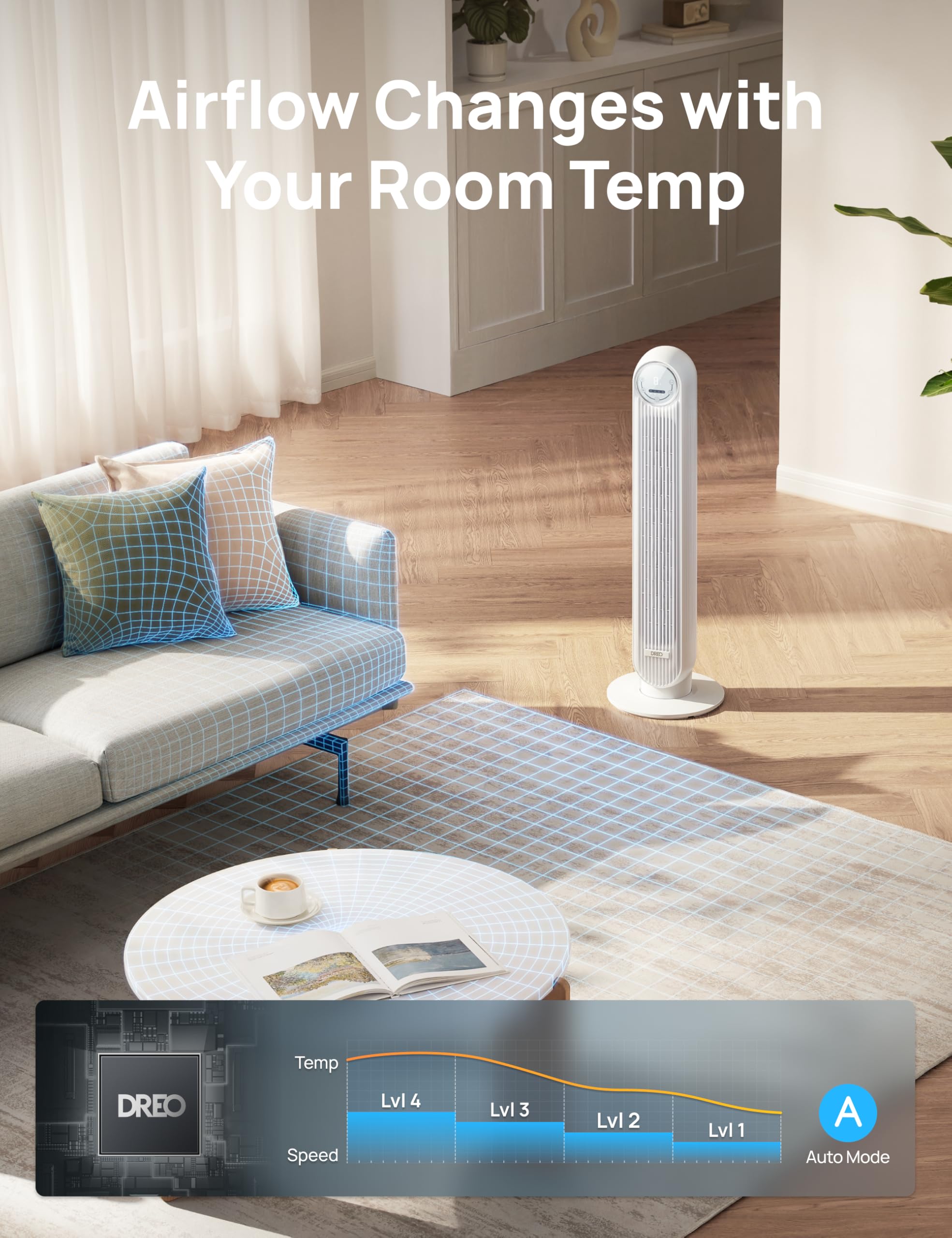 DREO tower fan remote and app control for easy adjustments