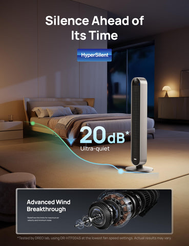 DREO app control for remotely adjusting speed and timer.