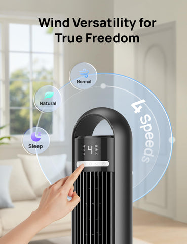 DREO Tower Fan reaches across a room up to 33 feet