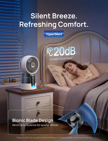 DREO TurboCool Misting Fan water tank visible for long-lasting cooling