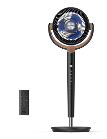 DREO Turbopoly fan remote control for convenient breeze adjustment.
