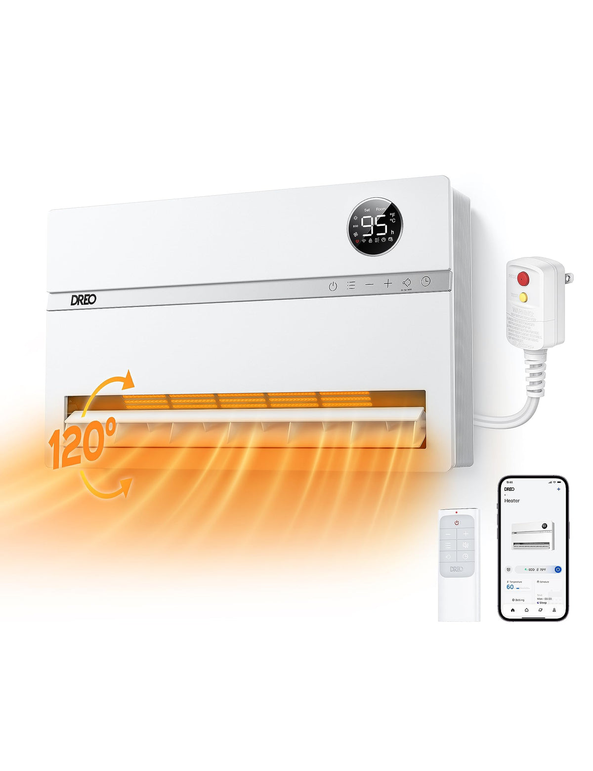 DREO bathroom wall heater with ALCI plug for safe operation.