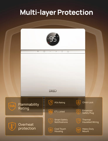 DREO wall heater IP24 rating adds splash resistance for reliable placement
