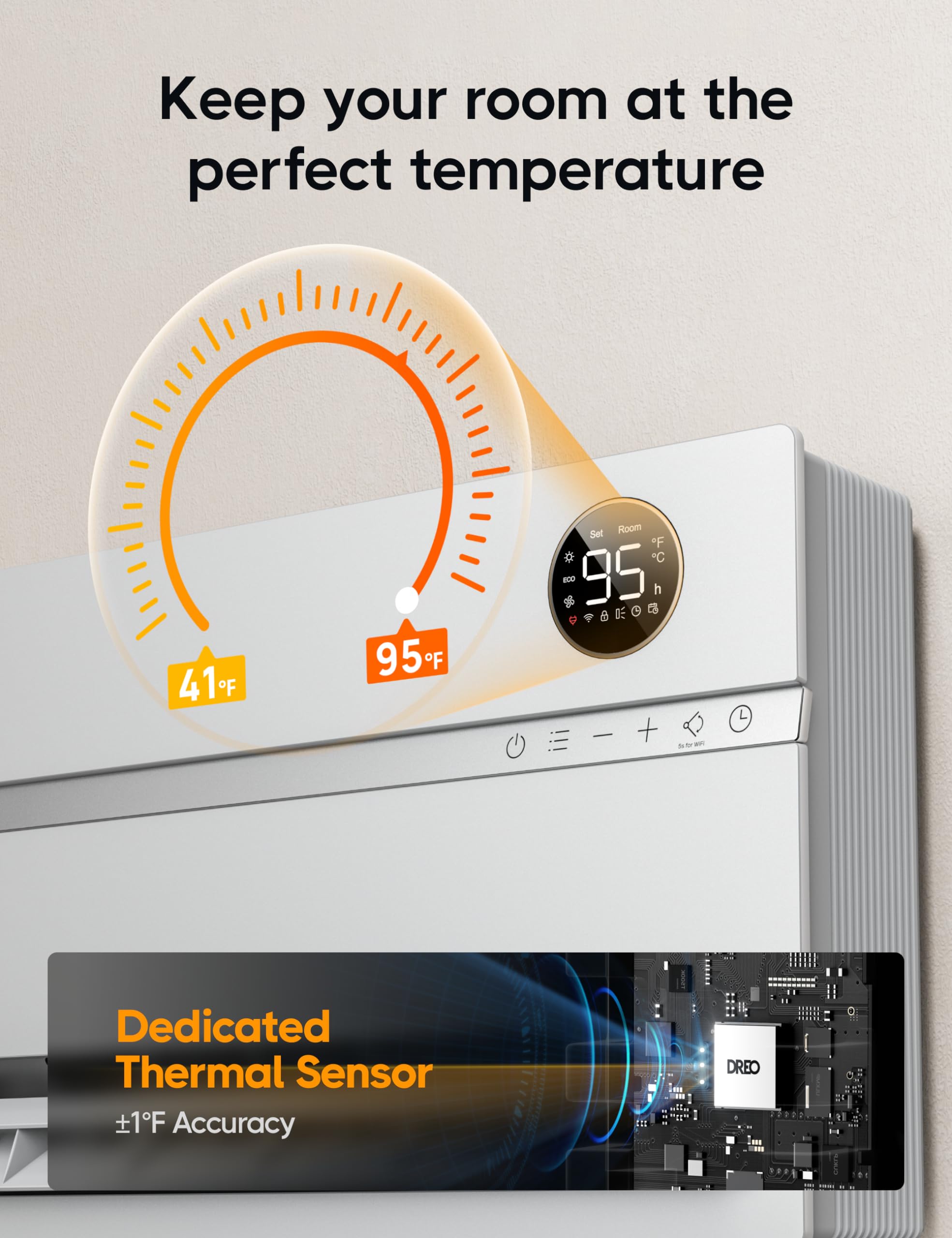 DREO space saving wall mount keeps floors clear.
