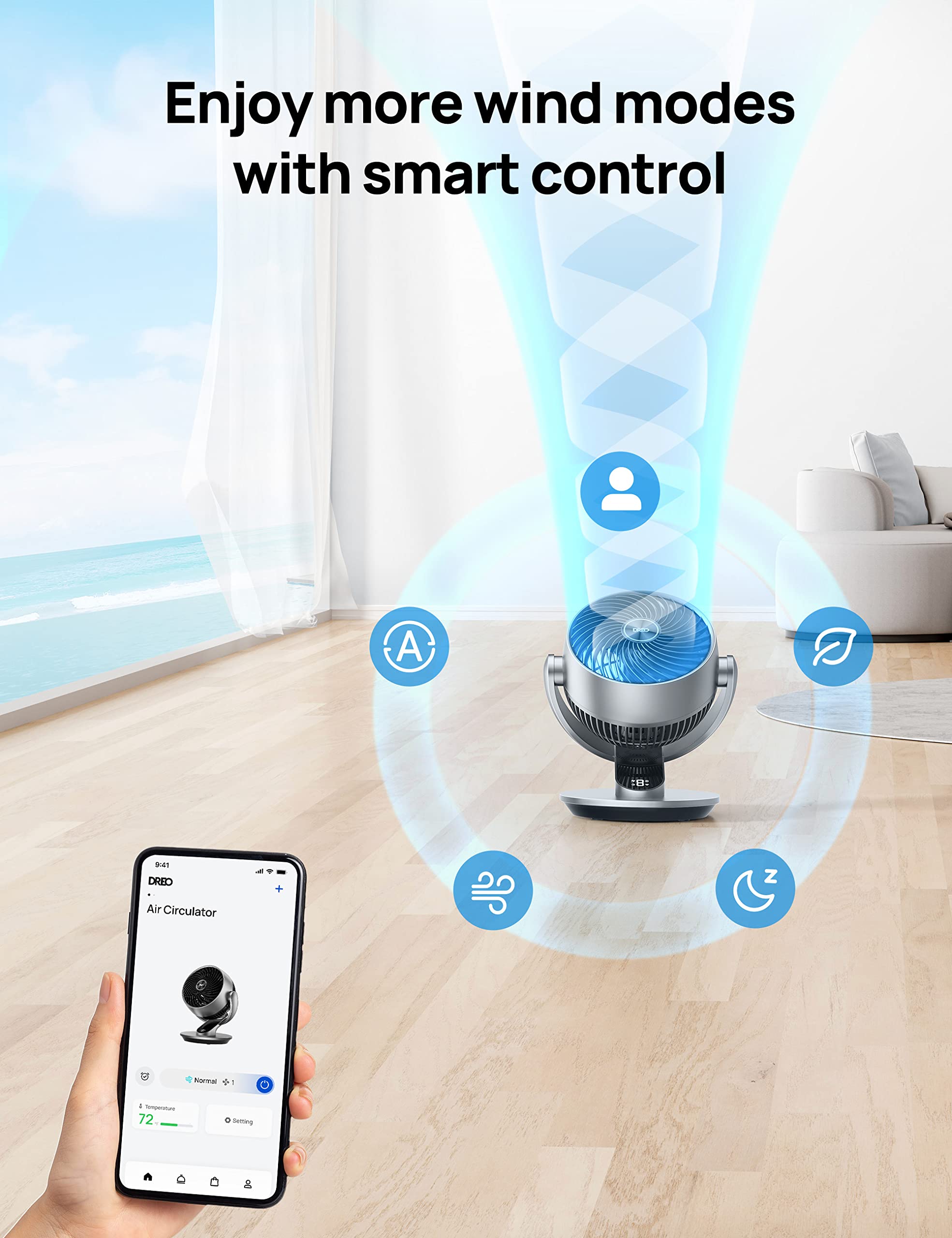 DREO whisper-quiet blades deliver near-silent airflow