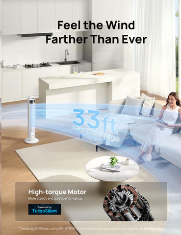 DREO Tower Fan remote in use—easy operation from across the room.