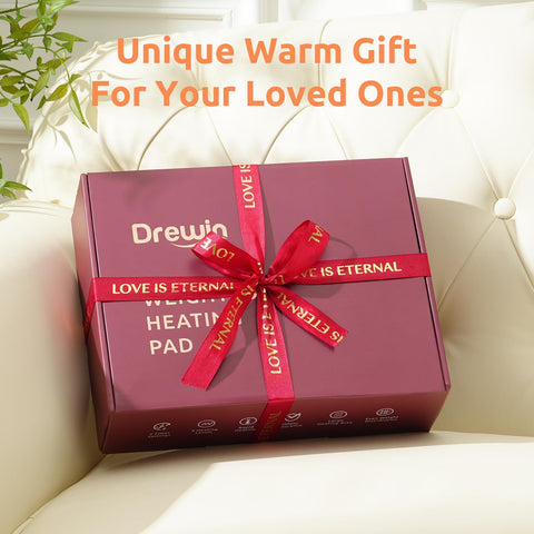 Drewin giftable heating pad presented as a warm, thoughtful gift.
