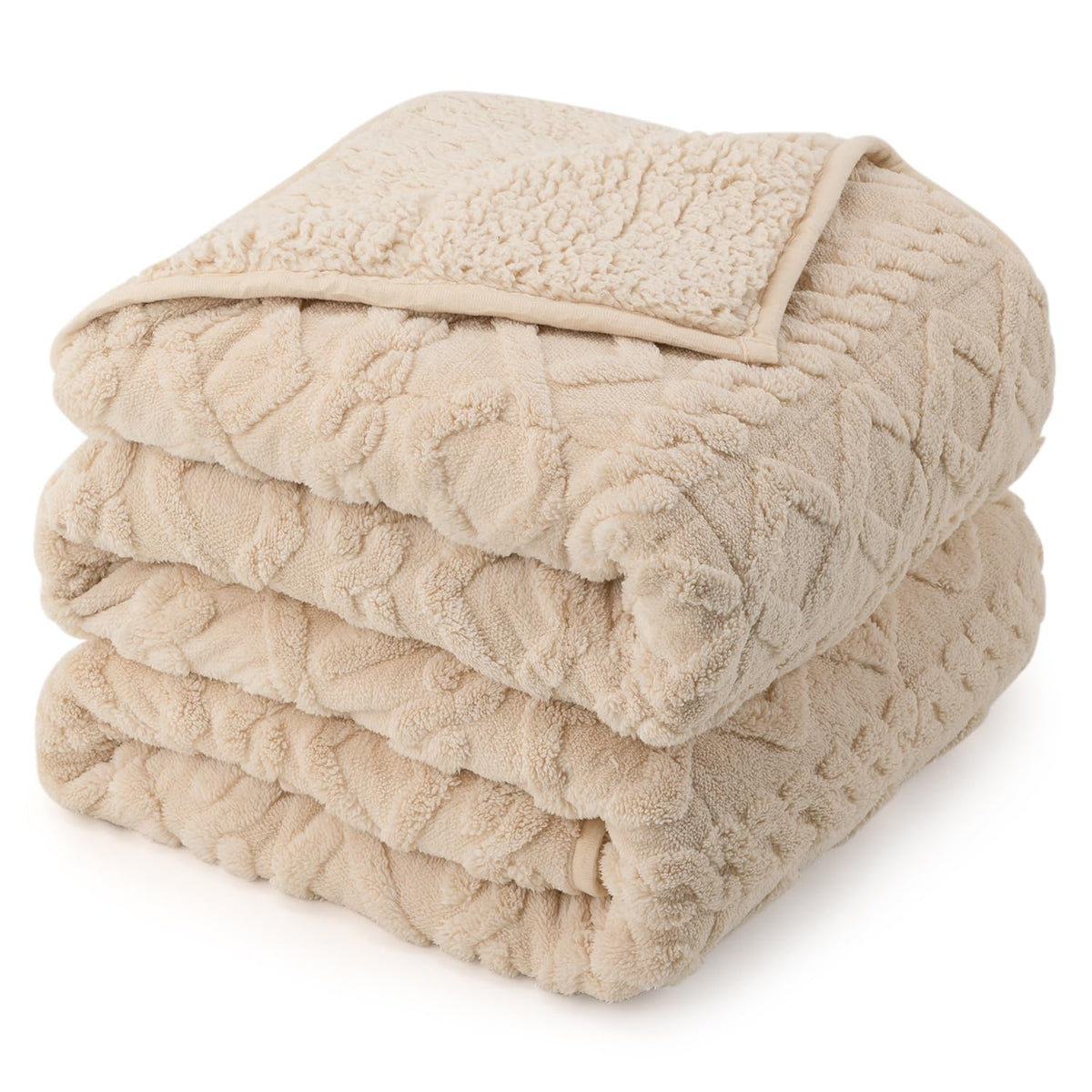 Drewin weighted blanket queen 15lbs beige on bed for warm, enveloping comfort