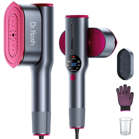 DRFLASH 2-in-1 steamer iron in travel mode for quick wrinkle removal.