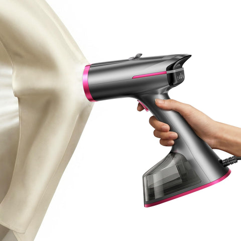 DRFLASH vacuum steamer attached to garments for quick wrinkle removal and secure hold.