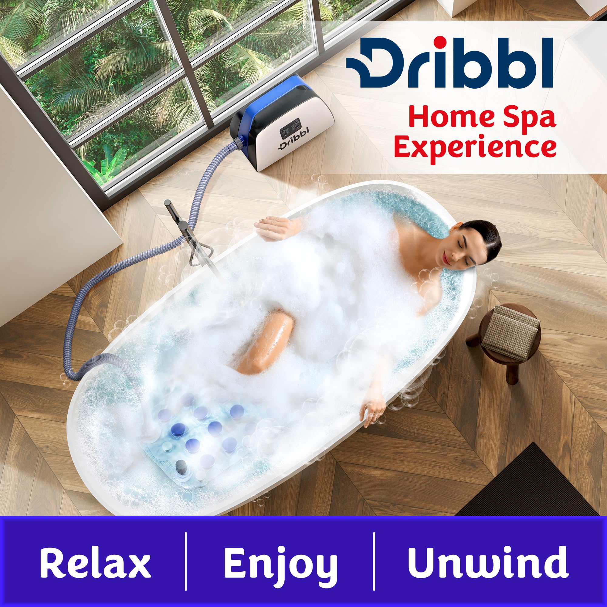 Dribbl Electric Bubble Bath Mat blue in tub setup