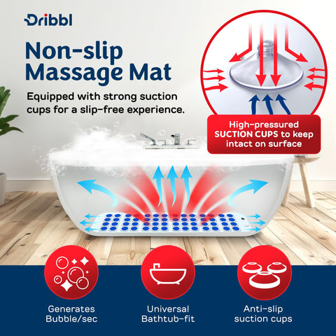 Dribbl Electric Bubble Bath Mat with suction cups fixed to tub surface