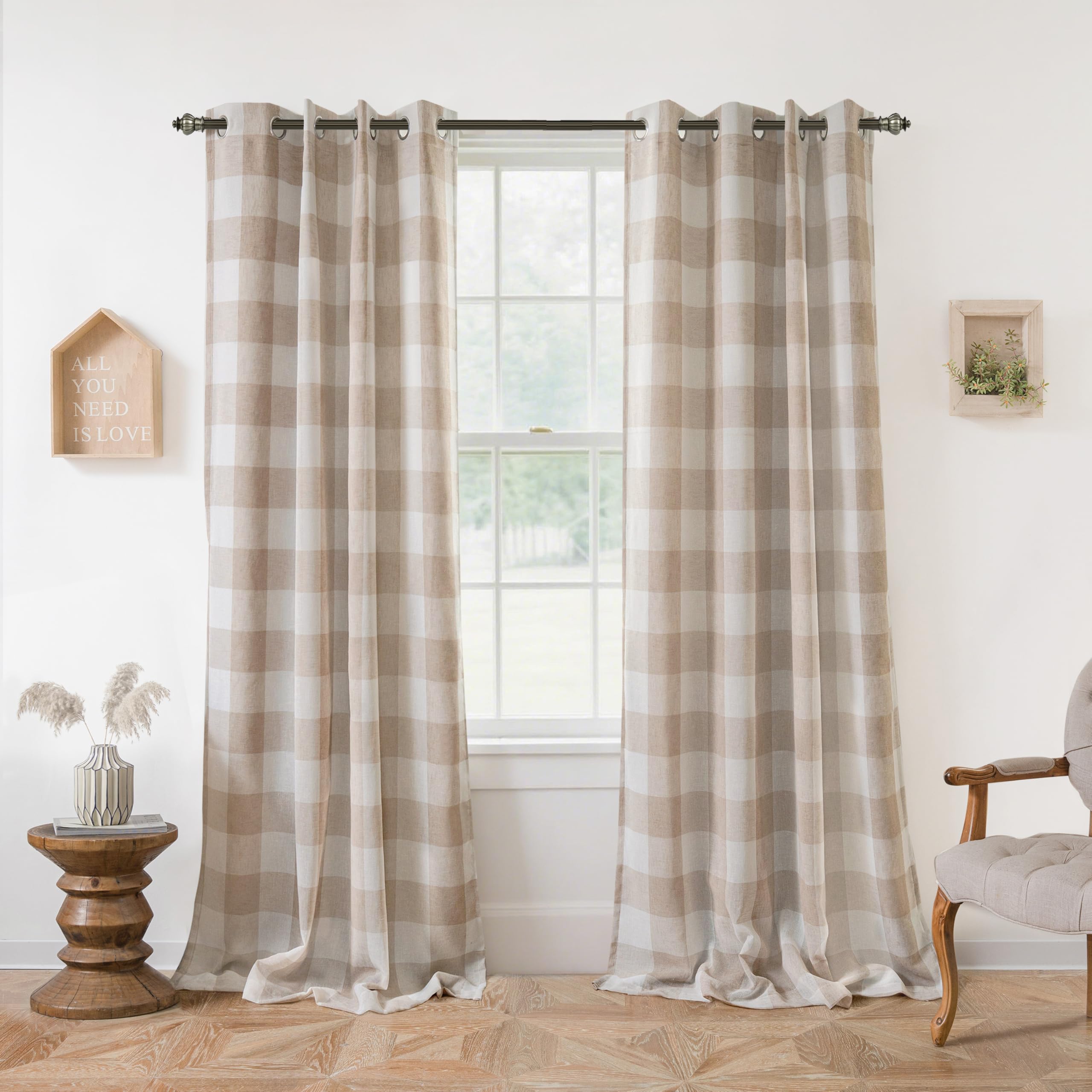 DriftAway buffalo plaid curtains close-up shows taupe color and textured weave