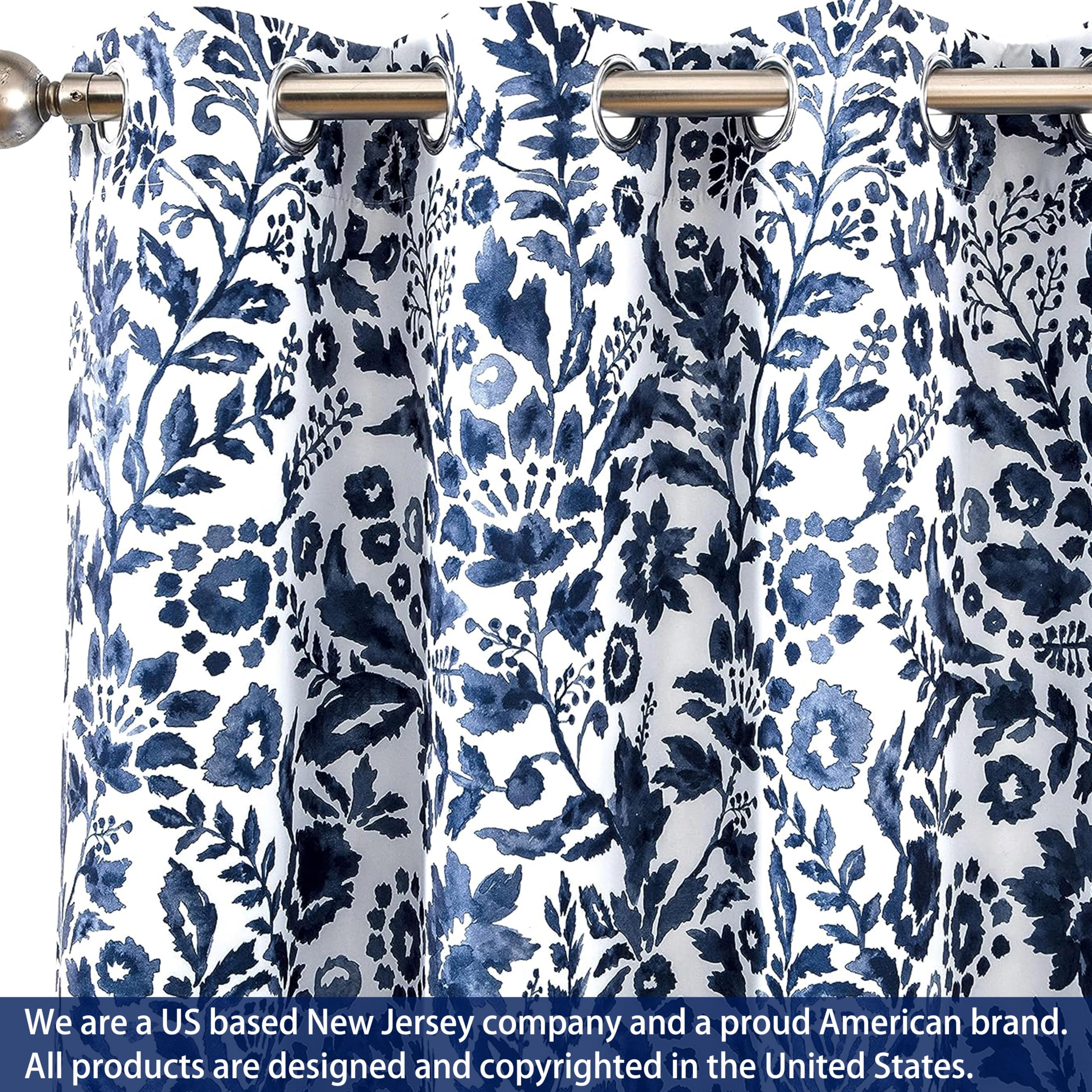 DriftAway Julia bedroom setup showcases the navy floral style
