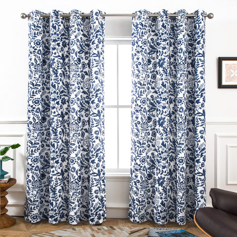 DriftAway Julia navy floral watercolor pattern curtains enhance room ambience and privacy
