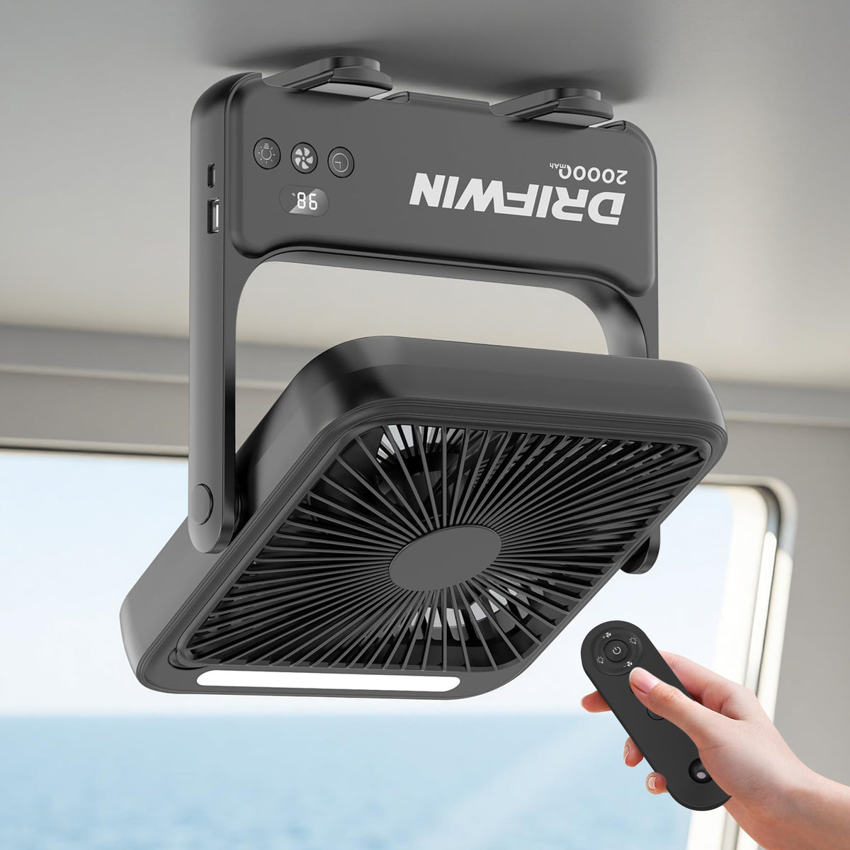 DRIFWIN cruise fan with battery display shows remaining power for calm voyages.