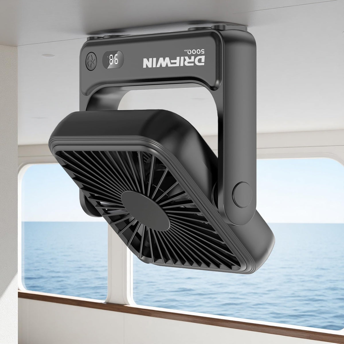 DRIFWIN magnetic base on cabin metal surface keeps airflow steady while you work.